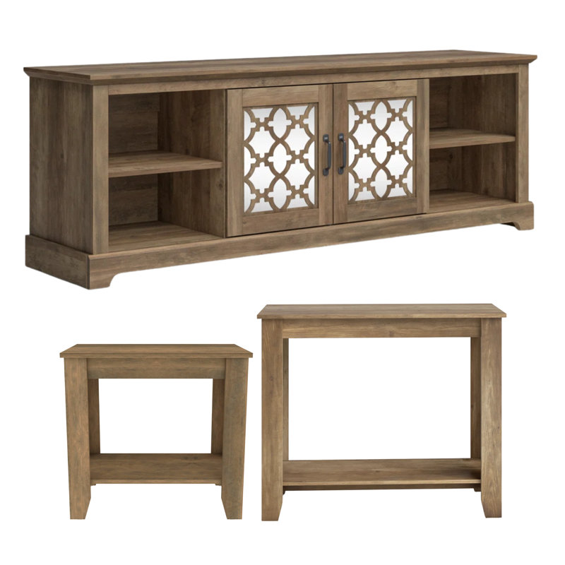 Weddel Basilico Transitional 3-Piece Living Room Set, Knotty Oak