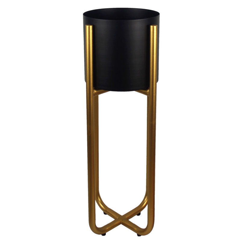 Fernly Handmade Metal Cachepot, Gold/Black