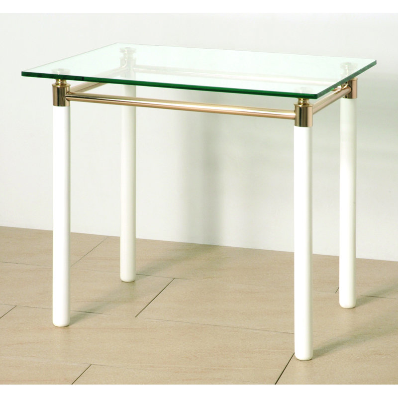 Boothe Glass Top End Table, White, 43cm H x 42cm W x 42cm D
