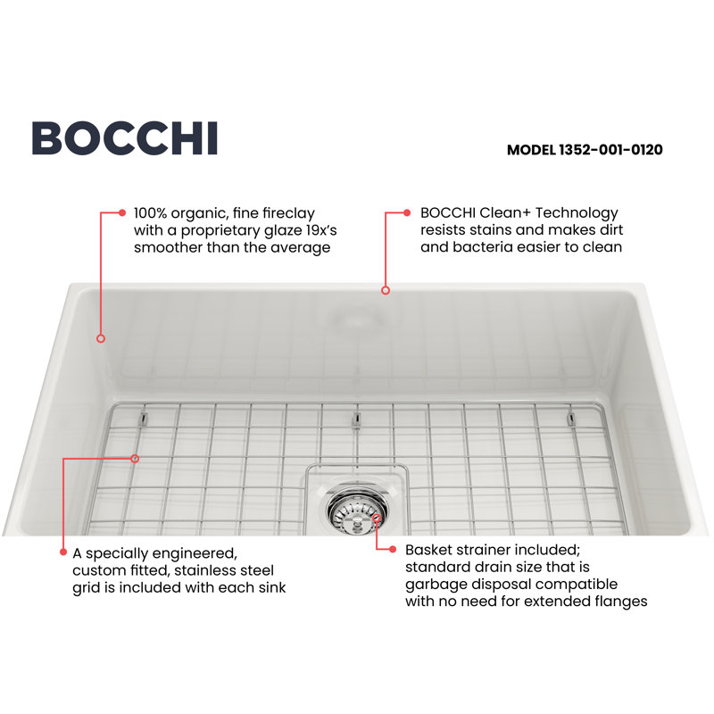 White Fireclay Farmhouse Apron Front 33'' Single Bowl Kitchen Sink