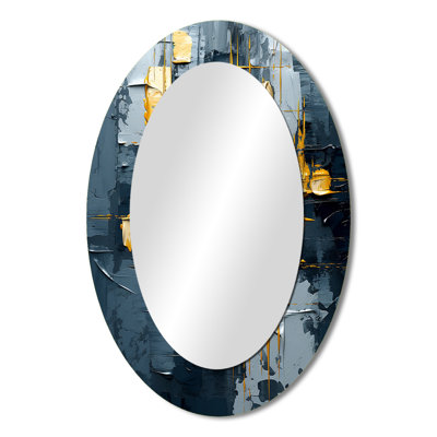 Dialogue With Hope Abstraction On Retro Blue I - Modern Oval Wall Mirror