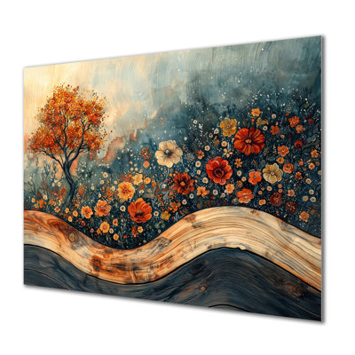Fleurs sauvages et jardin de cactus au désert - reproduction d'art traditionnelle en métal, décoration murale en métal fleurs sauvages