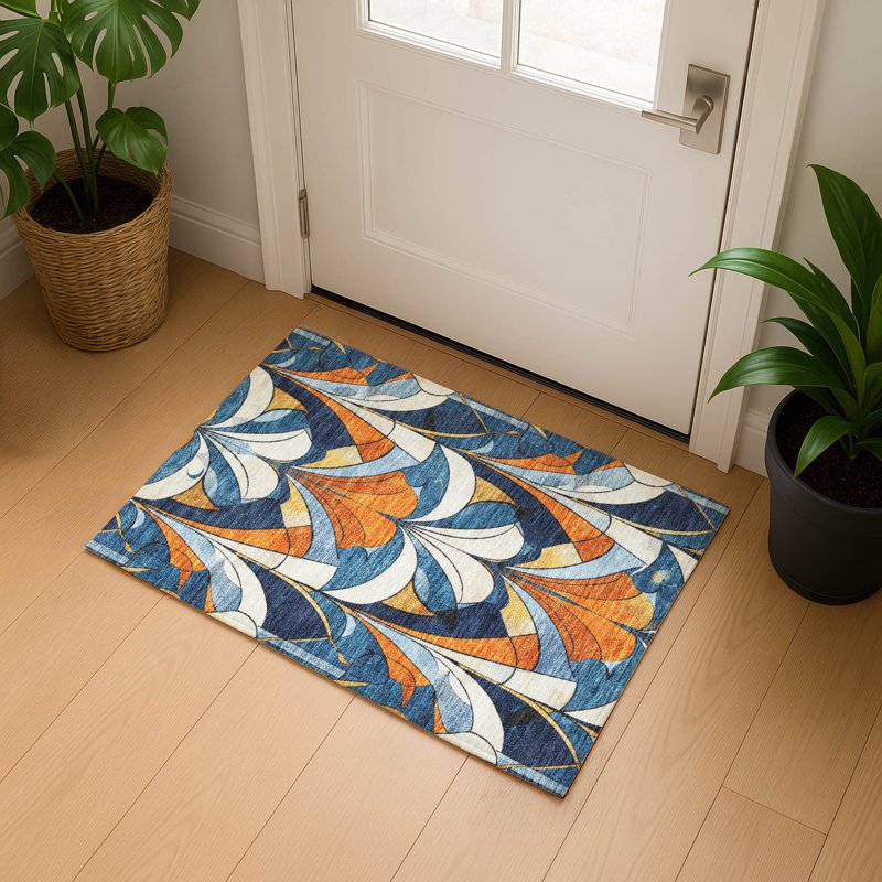 Premium Machine Washable Mayfield modern Rug, 1'8" x 2'6", Blue