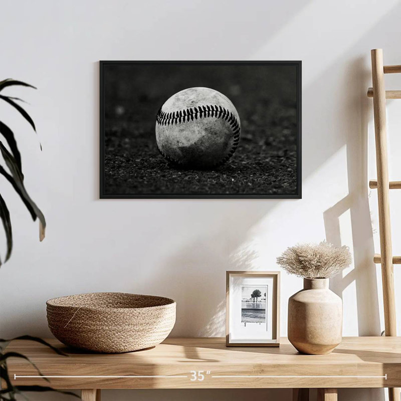 Baseball monochrome, 19 po x 13 po, Cadre flottant noir