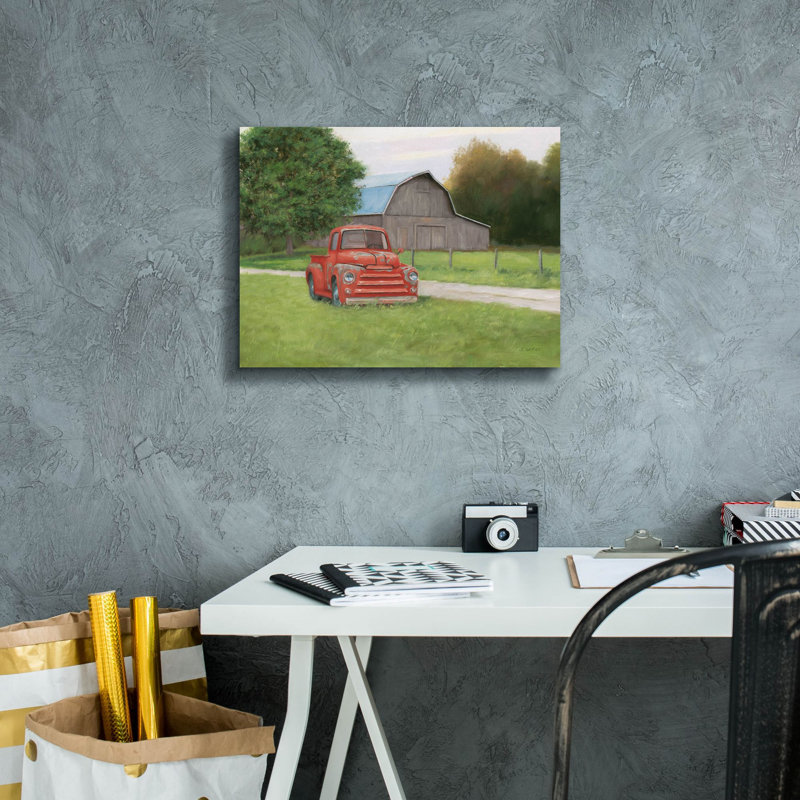 «Vintage Red Truck» par James Wiens, art mural sur toile, H 12 po x l 16 po