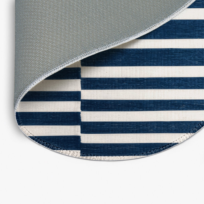 Tapis intérieur / extérieur bleu HorizontalStripes, Rond 5 pi