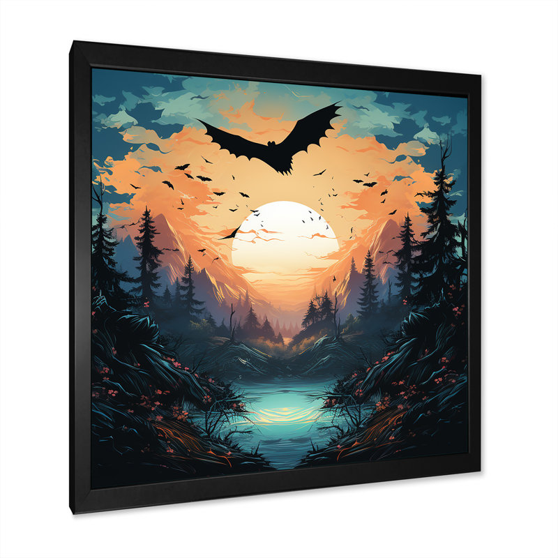 Mystic Bat Nightfall I - Animal Bat, Cadre simple noir, H 30 po x l 30 po x P 1,5 po