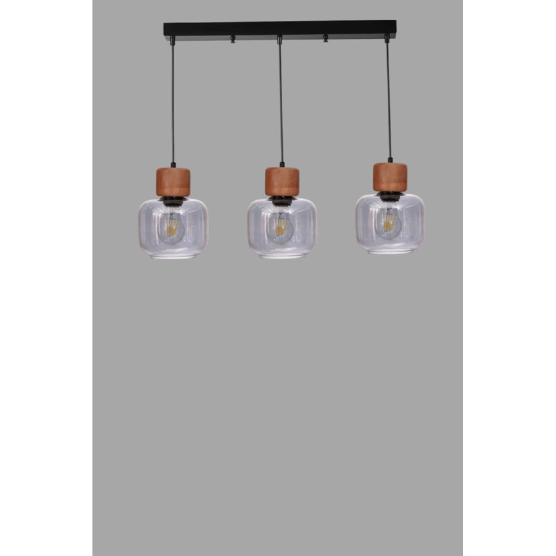 Lustre, 3 niveaux, Gris / chêne / noir, Trois lumières