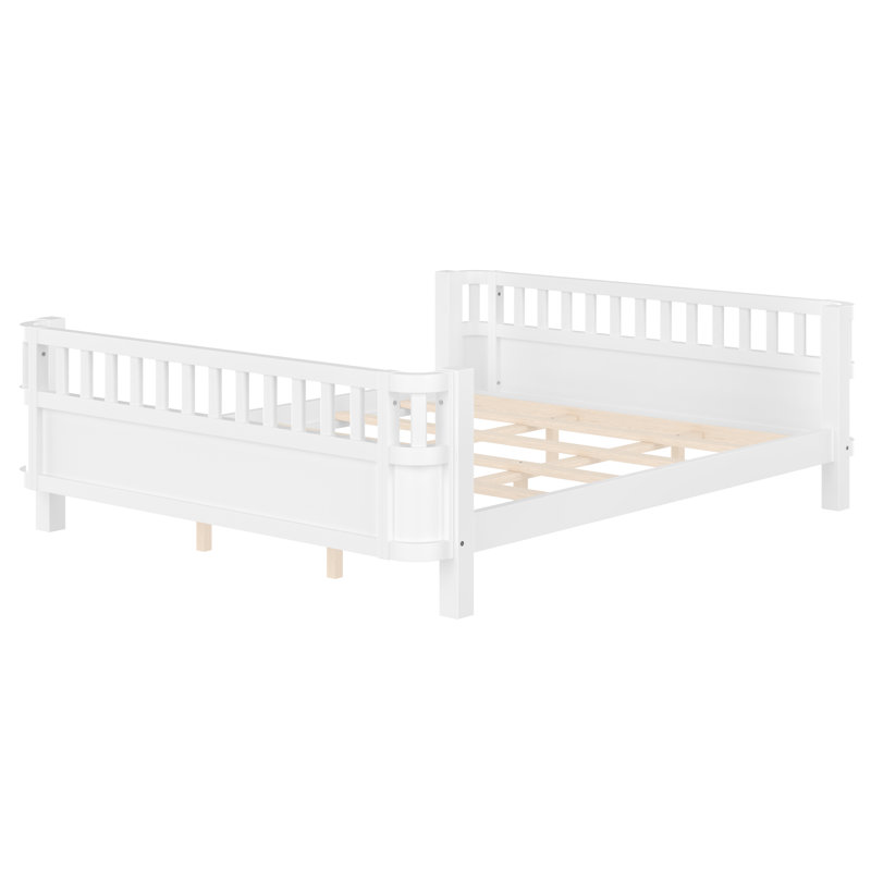 Solid Wood Montessori Bed With Detachable Side Fences And Safety Rails, Kids Daybed Frame For Boys’ And Girls’ Bedroom, Low Profile & Rounded Corners Design