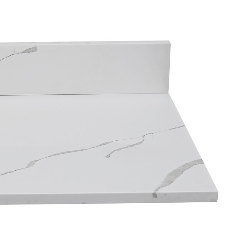 Comptoir de salle de bain 60 pouces avec comptoir en pierre de quartz avec lavabo rectangulaire encastré en céramique et 2 éclaboussures latérales