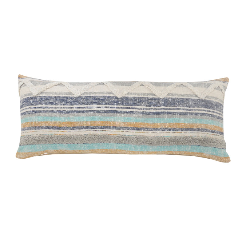 Housse de coussin 100% coton rayé bleu / brun clair fait à la main, Polyester/ bourre en polyester