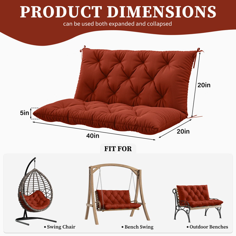 Coussin de banc d'extérieur Wynee, Rouge Terra, L 40 po x P 20 po