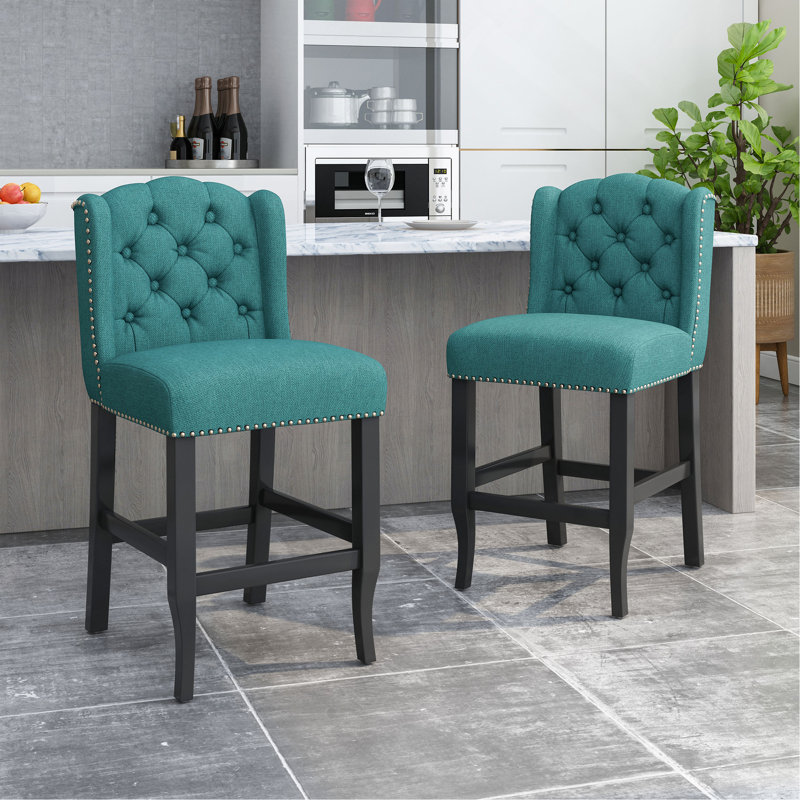 Tabourets de comptoir à oreilles capitonnés contemporains en tissu au design exquis et au confort supérieur, Sarcelle