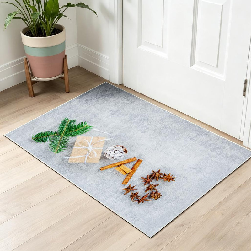 Tapis d'intérieur blanc lavable à la machine, motif pierre, idéal pour les fêtes de Noël, Rectangle 32 po x 47 po