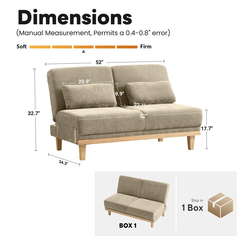 Module de futon rembourré 51,5 po, Chenille kaki
