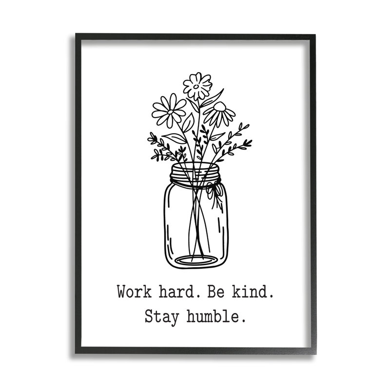 Bouquet Stay Doodle, H 14 po x l 11 po x P 1,5 po, Giclée encadrée noir minuit