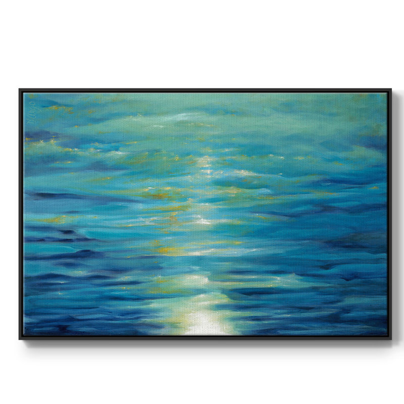 Bleu foncé, Toile avec cadre flottant noir, H 25 po x l 37 po x P 2 po