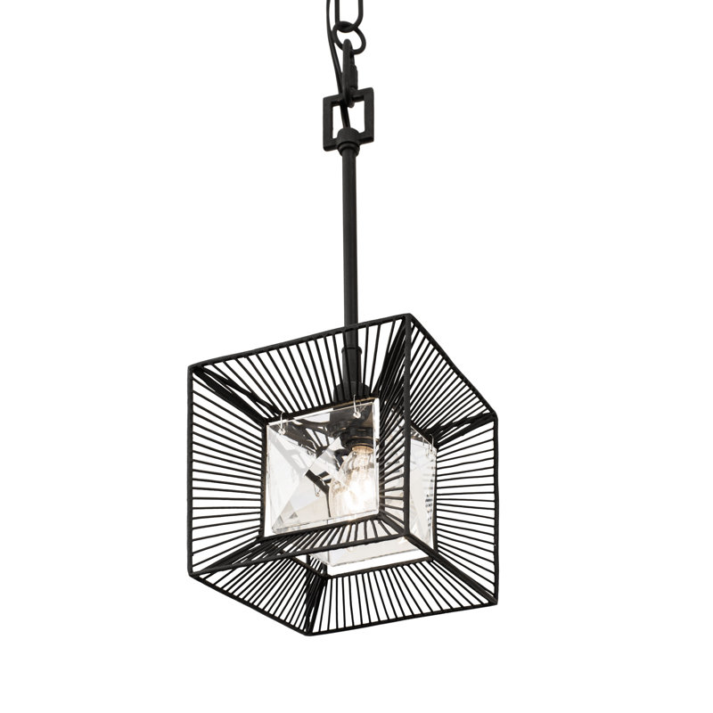 Arcade Mini Pendant Light with Faceted Crystal in Carbon Black