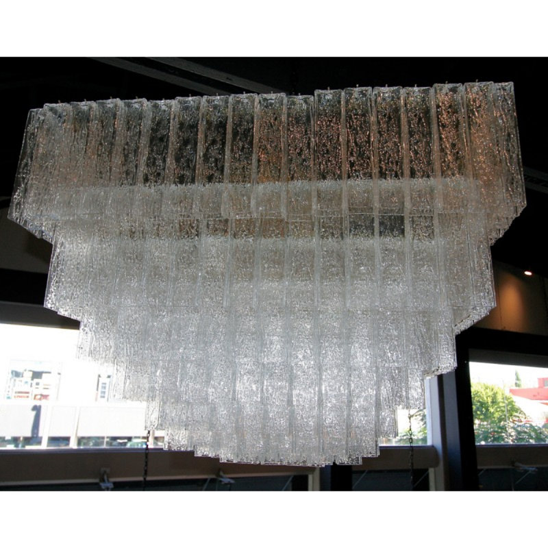 Lustre carré Scala Murano Vistosi, Fumée, Jauge dorée, 60 po de profondeur x 60 po de largeur x 38 po de 