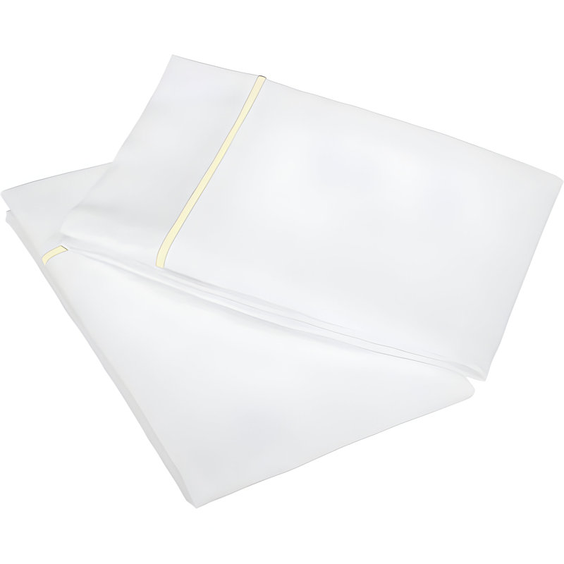 400TC Single Embroidery Cotton Sateen Pillowcases (Set Of 2), White/Ivory