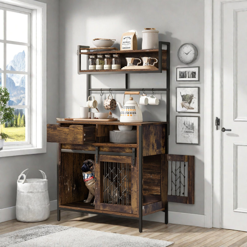 Multi-use Natural Cat Litter Box Hosue With 2 Flip-down Doors, 2 Storage Drawers And Metal Filter