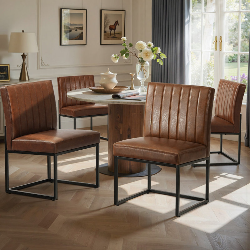 Chaise d'appoint rembourrée en similicuir, Brun