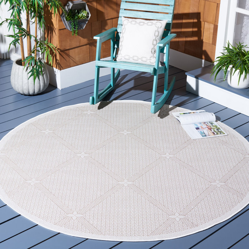 Kircher Performance Machine Washable Geometric Indoor/Outdoor Area Rug, Round 6'7"