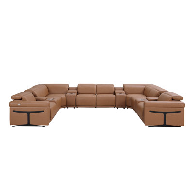Stanwinn 12 – Piece 4 Power Reclining Top Grain Italian Leather Sectional with Power Headrest