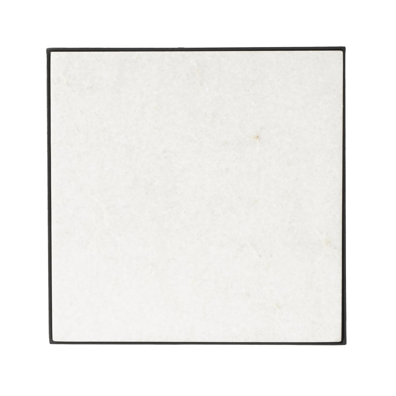 White Marble and Black Metal Square End Table with Shelf