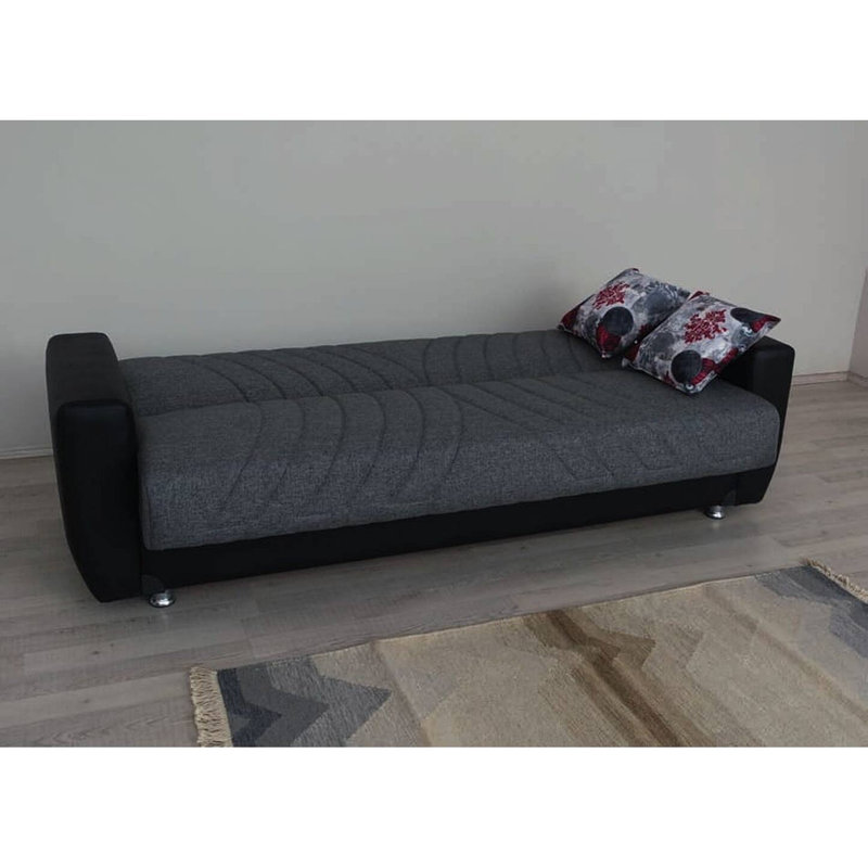 Causeuse-lit convertible en cuir Hala, Gris, H 32 po x l 65 po x P 32 po
