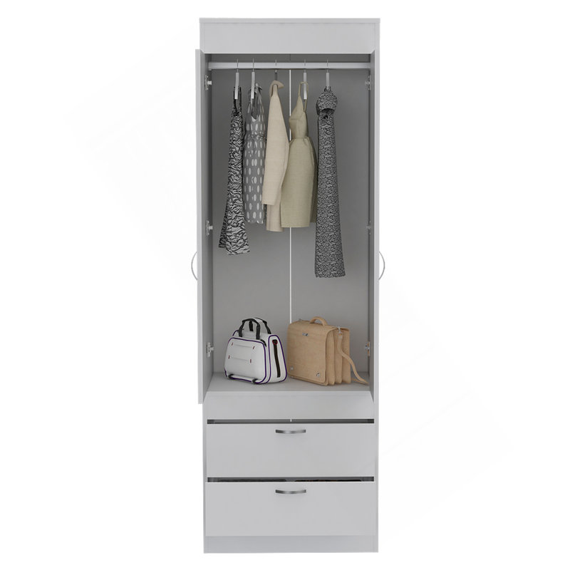Armoire Alabama, une grande armoire, deux tiroirs, Blanc
