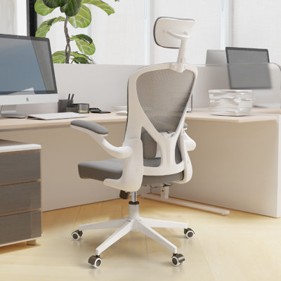 Ergonomic Mesh Office Chair with Adjustable Headrest, 90° Flip‑Up Armrests, Full Metal Base Swivel Computer Desk Chair