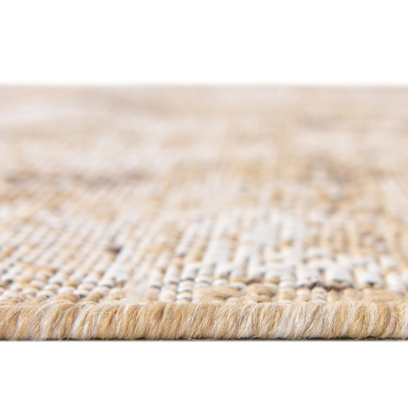 Oriental Machine Woven Polypropylene Indoor / Outdoor Area Rug in Natural, Oval 3'3" x 5'3"