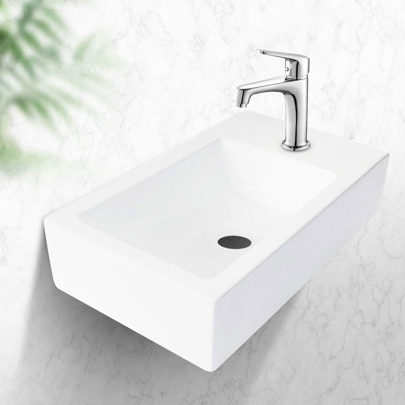 Lavabo de salle de bain en céramique 18 po x 10 po - fixation murale, blanc, finition lisse, fixation élégante 18 x 10 po, teinture, conception pratique