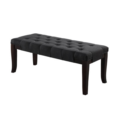Bench, Gray Faux Leather, Hardwood Frame, 44"W X 16"D 18.63"H Seat Legs In Finish, Leather Cover,