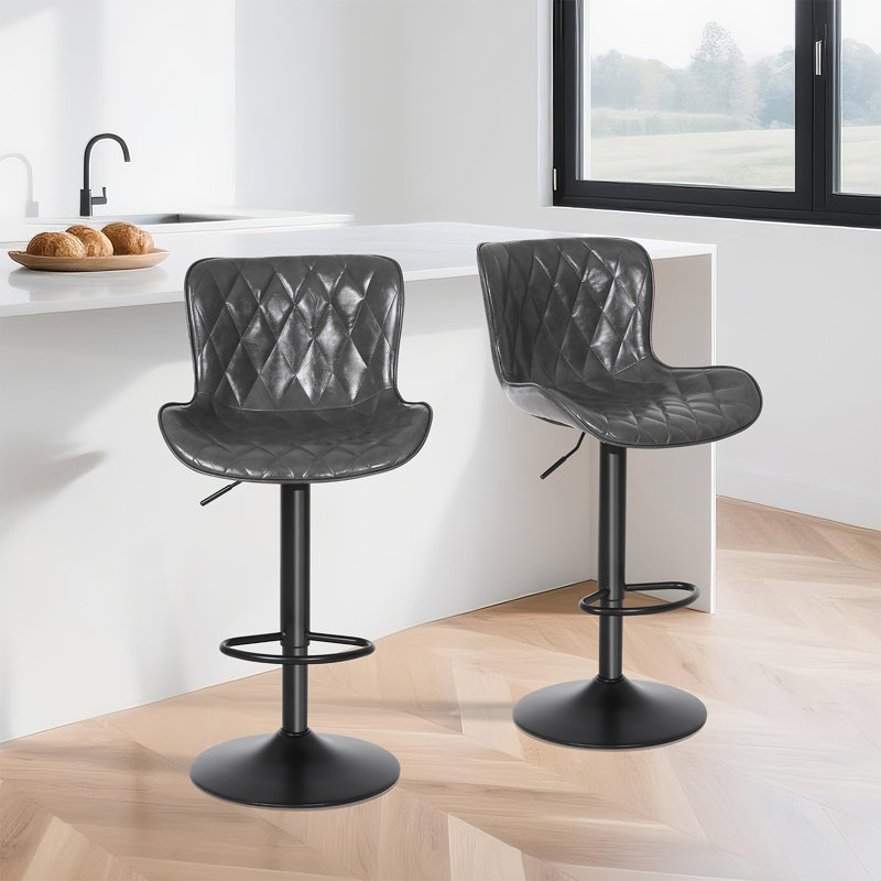 Swivel Upholstered Adjustable Height Counter Stool with Metal Frame, Grey