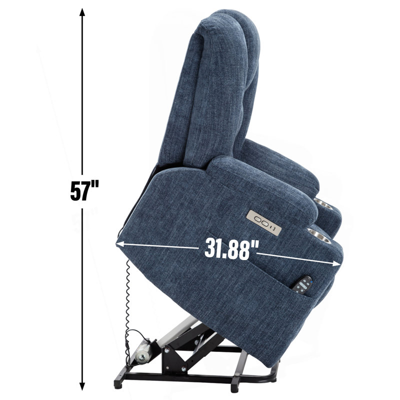 Power Lift Recliner Chair With Massage And Heat For Elderly, Overstuffed Wide Recliners, Heavy Duty Motion Mechanism With USB And Type C Ports, 2 Steel Cup Holders, Blue