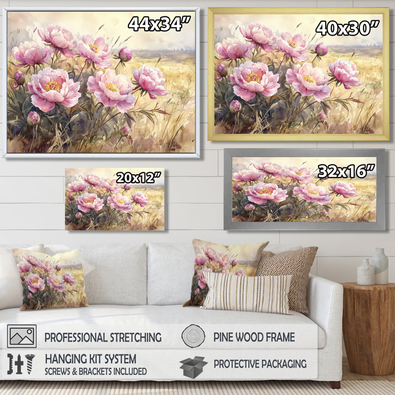 Jabreya pivoines par la prairie ouverte II - pivoines grand art mural, Reproduction encadrée d'une seule photo