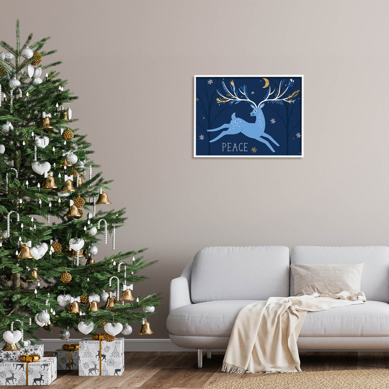 Peace Peaceing Deer Snowflakes at-107, H 24 po x l 30 po x P 1,5 po, Giclée encadrée blanc bord de mer