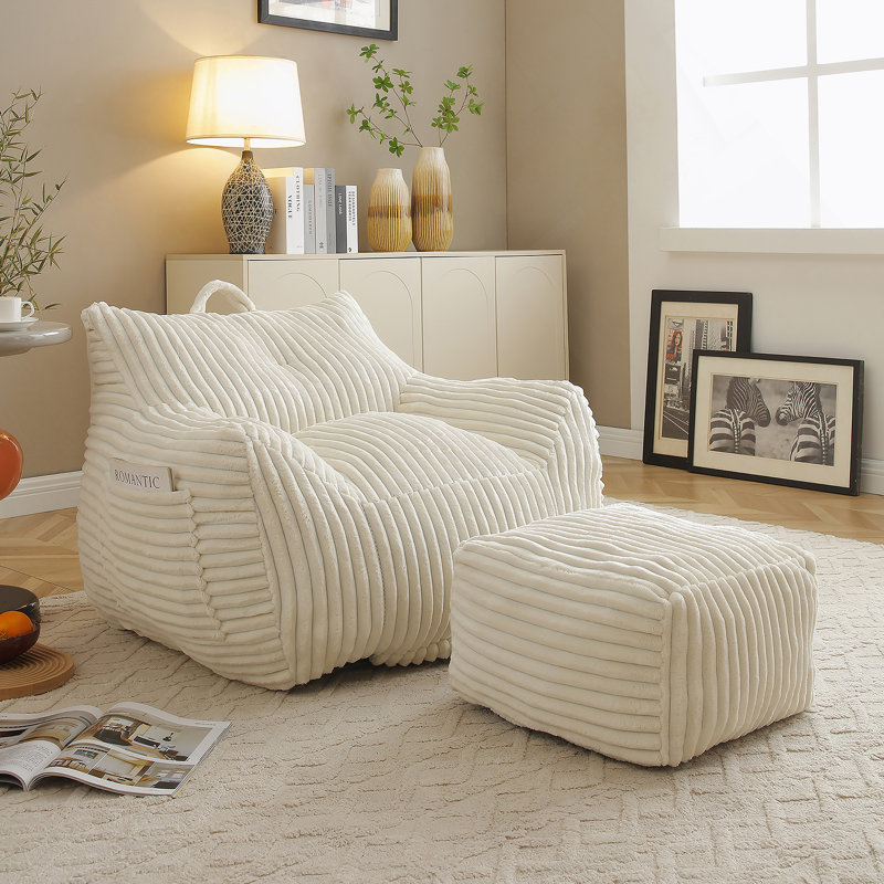 Fauteuil à billes Giant Plush avec accoudoirs et repose-pieds, Beige