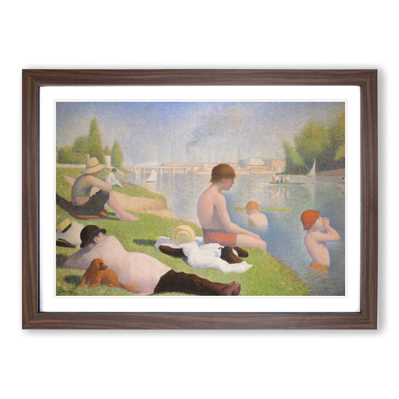 Bathers by Georges Seurat - Picture Frame Painting, Walnut Framed, 36cm H x 48cm W x 2cm D