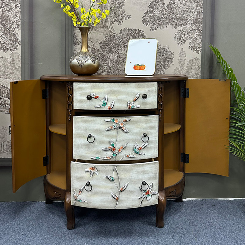 Hand-Painted Half-Moon Entryway Accent Cabinet