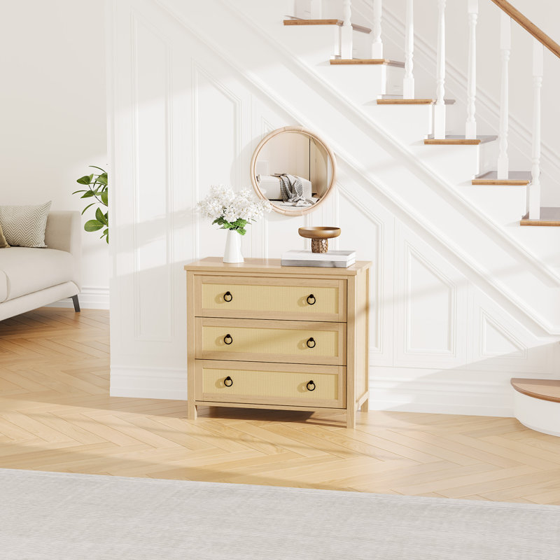 Oak Rattan Dresser, 3–7 Drawer Tall Storage Chest for Bedroom, Nursery, Living Room & Entryway, Large Wood Clothes Organizer