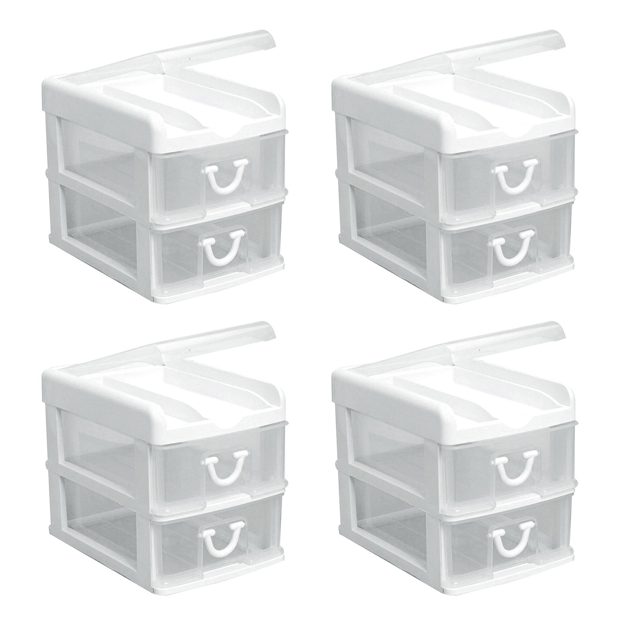 Gracious Living Mini 2 Drawer Desktop Organizer with Flip Top, White (3 Pack)