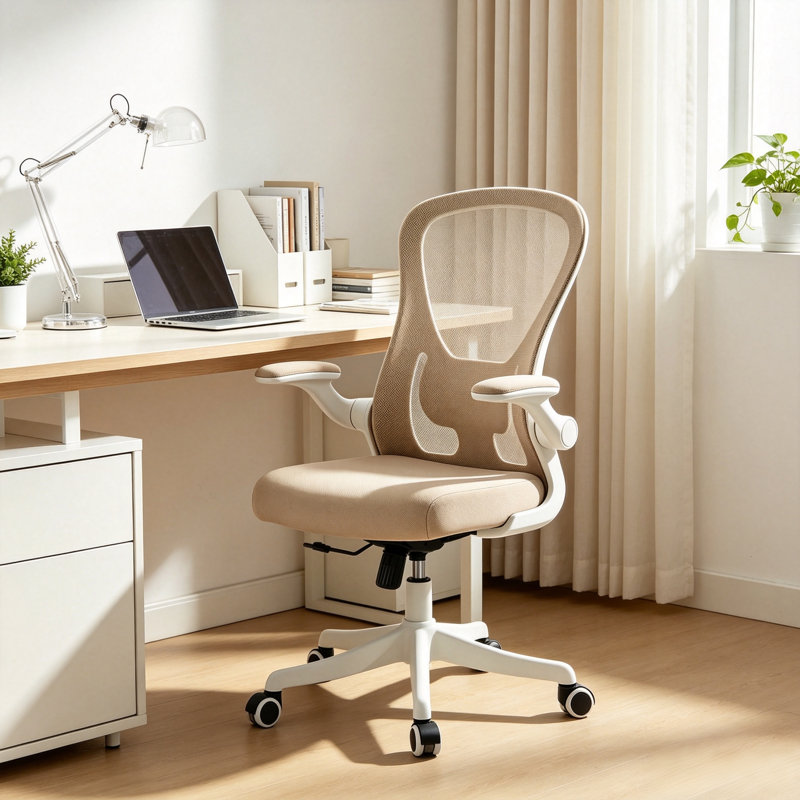 Ergonomic, breathable mesh office chair with lumbar support, reclining backrest, sturdy base, and quiet casters (khaki)