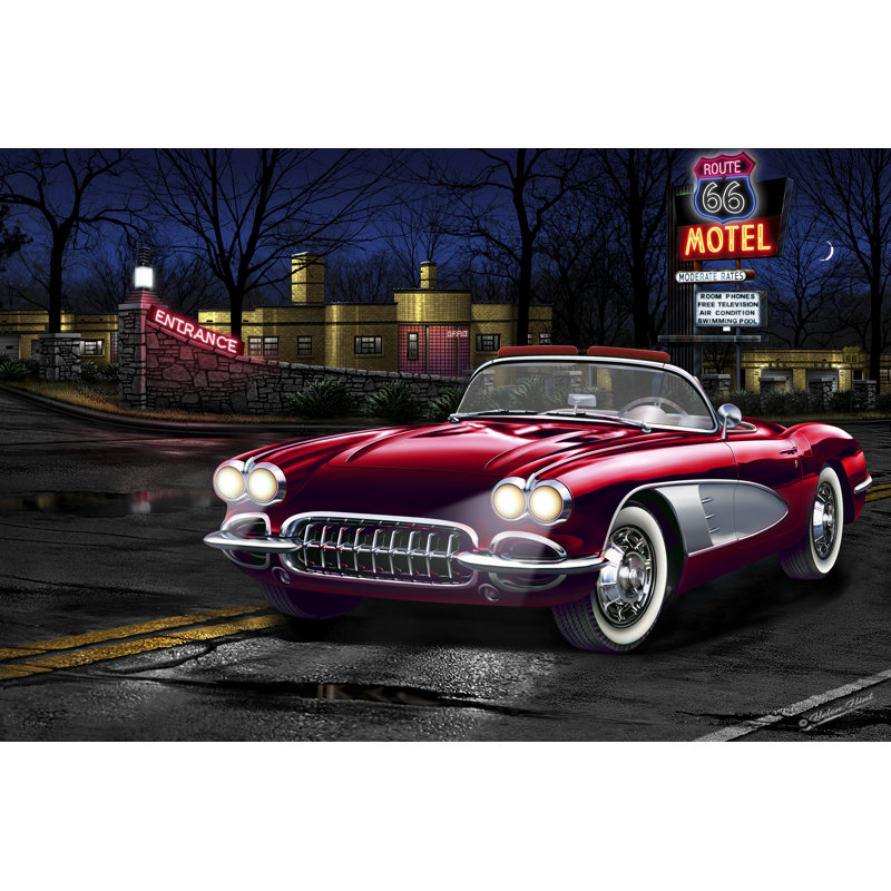 Diners and Cars V - Graphic Art, 30 cm H x 46 cm W, Wrapped Canvas