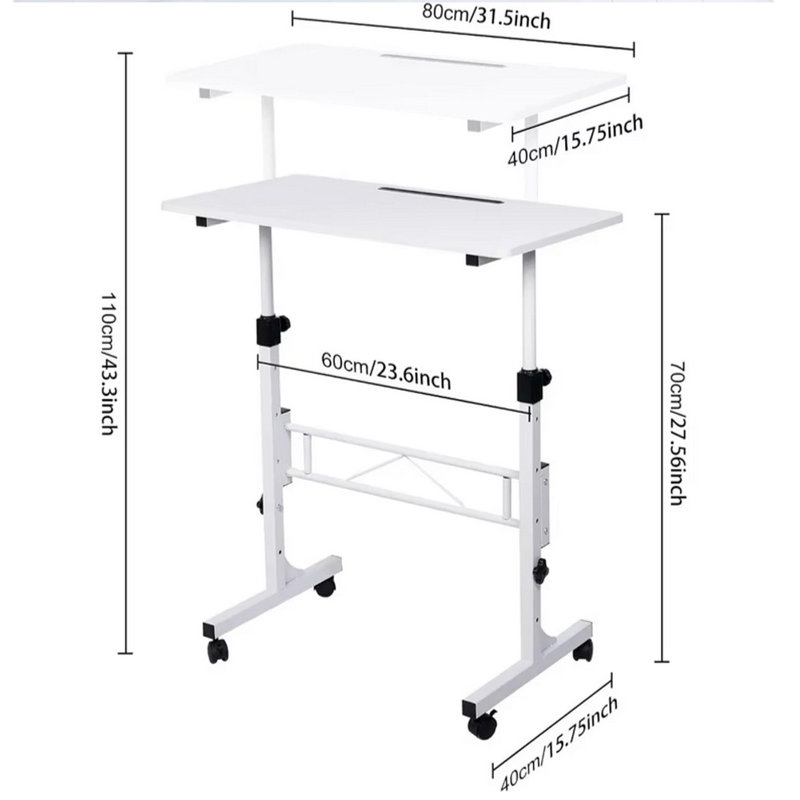 Small Mobile Standing Desk, Adjustable Height Mobile Stand Up Desk With Wheels, 32Inches Portable Rolling Desk Small Computer Desk