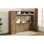 Lit escamotable double avec garde-robe, tiroirs et tablettes ouvertes, bois antique