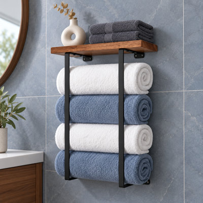 Rubberwood Solid Wood and Iron Bracket Shelf