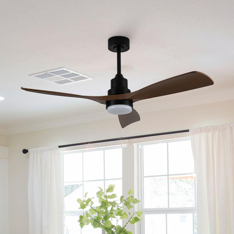 Ventilateur de plafond à DEL à 3 températures Lahrizi, Bois brun, Noir mat